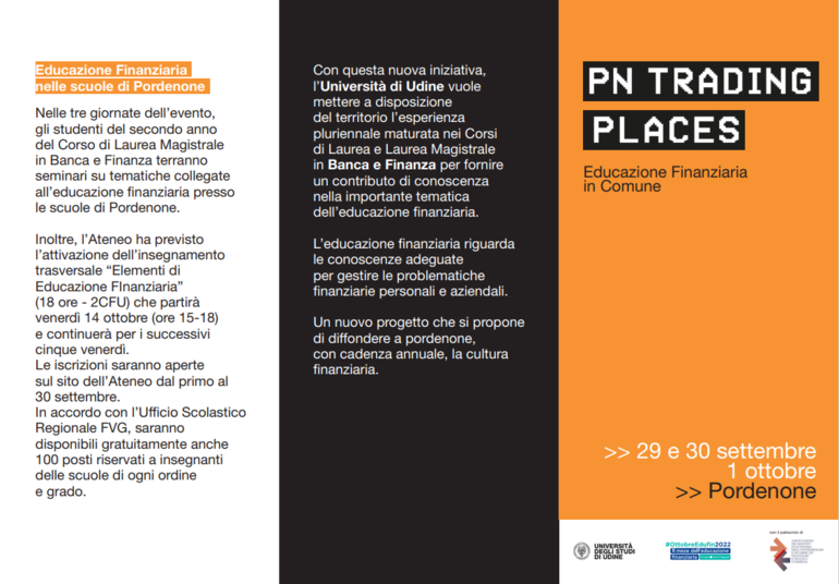 Pn Trading Places: dal 29 settembre al 1° ottobre a Pordenone il primo festival di educazione finanziaria