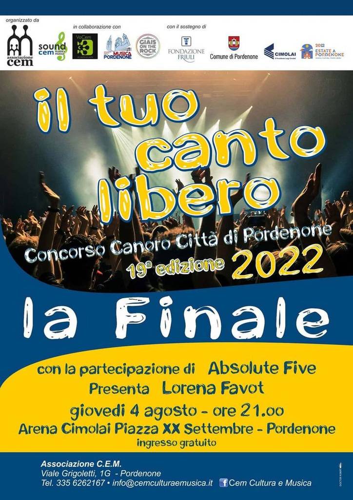 Pordenone, giovedì 4 agosto: “Il tuo canto libero” Concorso canoro Città di Pordenone