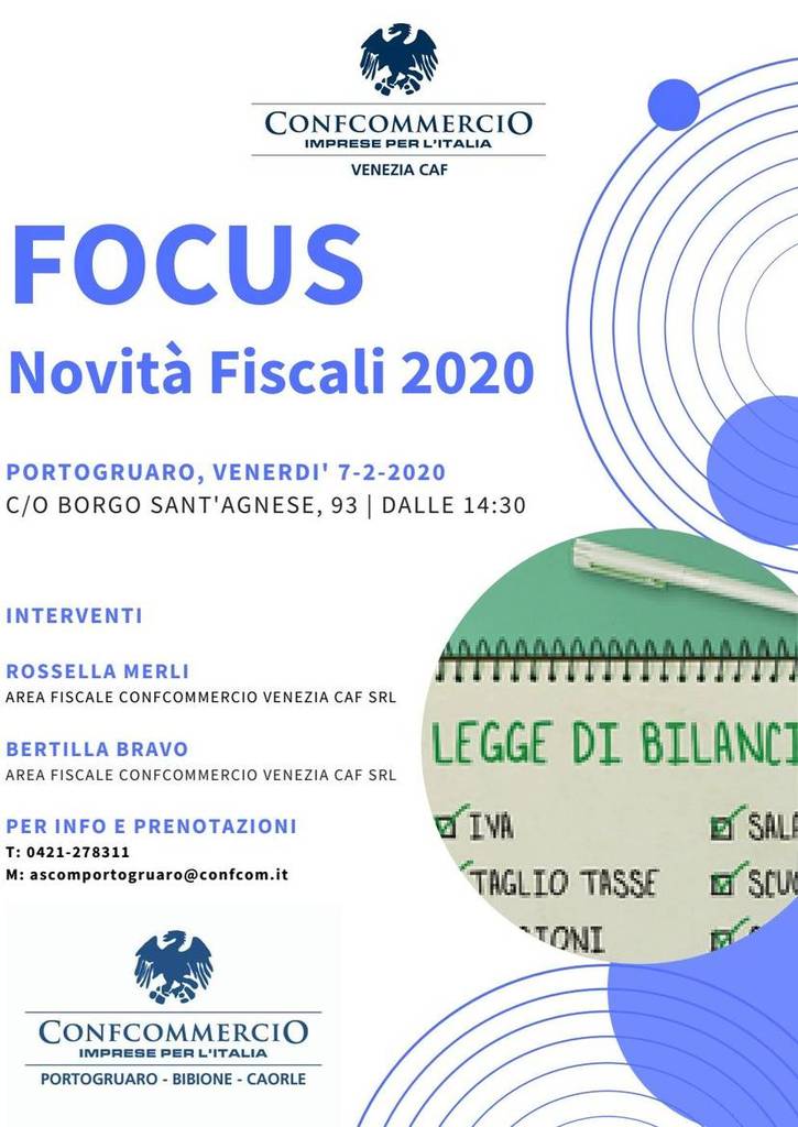 Focus novità fiscali 2020, incontro venerdì 7