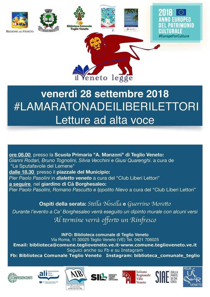  Teglio Veneto, #LaMaratonadeiLiberiLettori venerdì 28 settembre